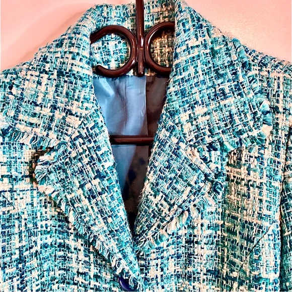 Women's Turquoise Teal Tweed Jacket. Size S - Picture 5 of 16